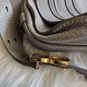 Chloe Taupe Leather Crossbody Bag with Gold Accents